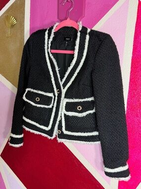 Aqua Black Jacket with White Trim Bouclé Blazer